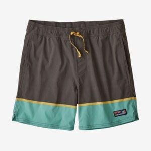 Patagonia Stretch Wavefarer Volley Shorts - 16" - Swim Shorts - Gray and Teal